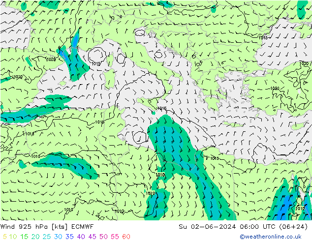 Wind 925 hPa ECMWF Su 02.06.2024 06 UTC