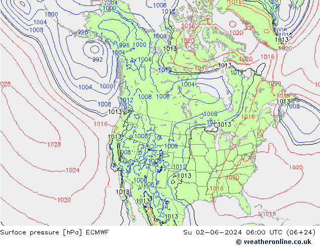 pressão do solo ECMWF Dom 02.06.2024 06 UTC