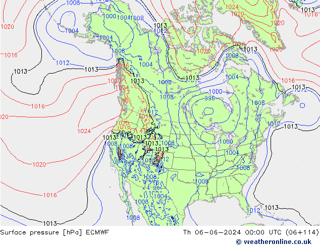 Surface pressure ECMWF Th 06.06.2024 00 UTC