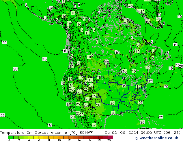 Temperaturkarte Spread ECMWF So 02.06.2024 06 UTC