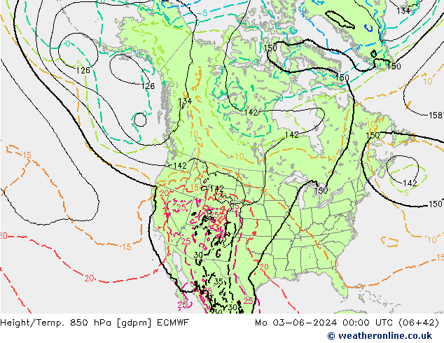 Geop./Temp. 850 hPa ECMWF lun 03.06.2024 00 UTC