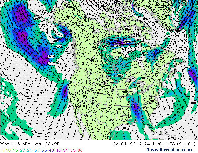 Wind 925 hPa ECMWF Sa 01.06.2024 12 UTC