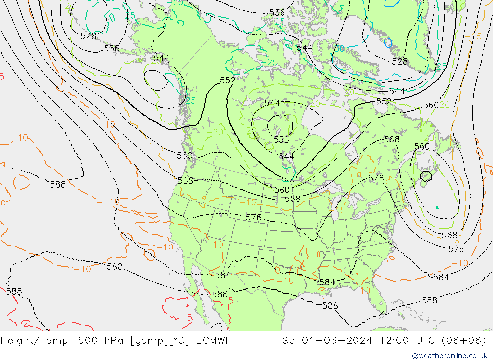 Height/Temp. 500 hPa ECMWF 星期六 01.06.2024 12 UTC