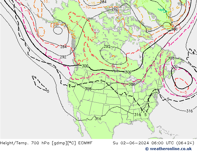 Height/Temp. 700 hPa ECMWF So 02.06.2024 06 UTC