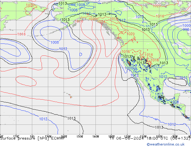 Atmosférický tlak ECMWF Čt 06.06.2024 18 UTC