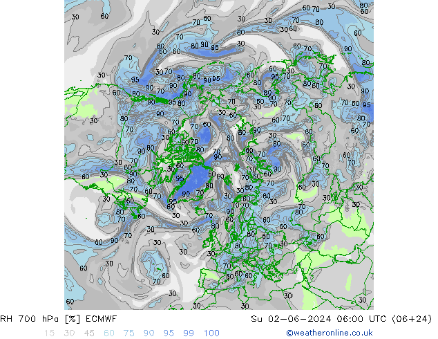 RH 700 hPa ECMWF  02.06.2024 06 UTC