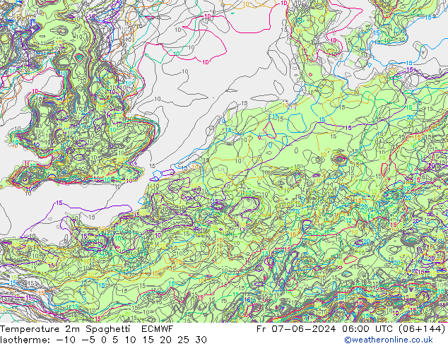 mapa temperatury 2m Spaghetti ECMWF pt. 07.06.2024 06 UTC