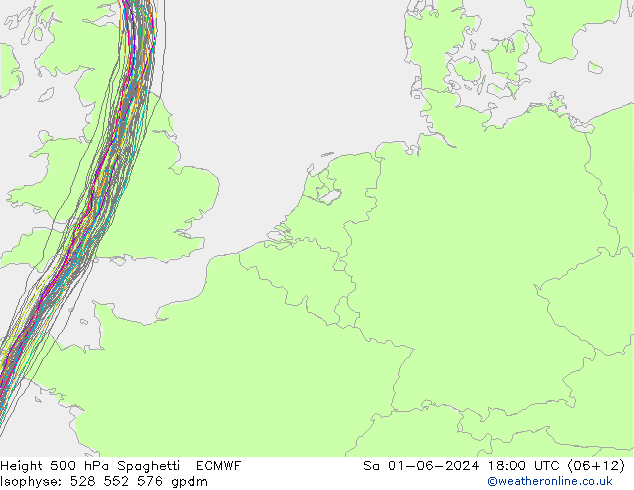 Height 500 hPa Spaghetti ECMWF Sa 01.06.2024 18 UTC