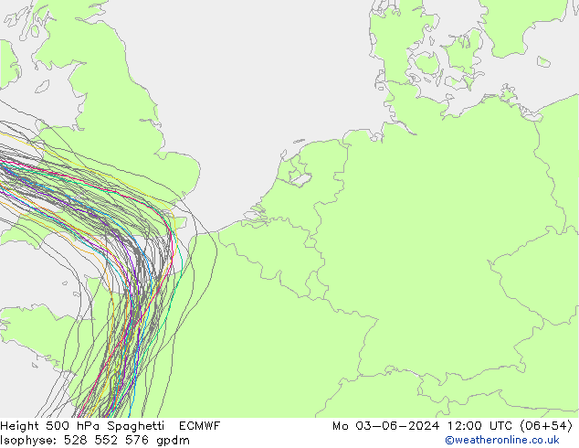 Height 500 hPa Spaghetti ECMWF Mo 03.06.2024 12 UTC