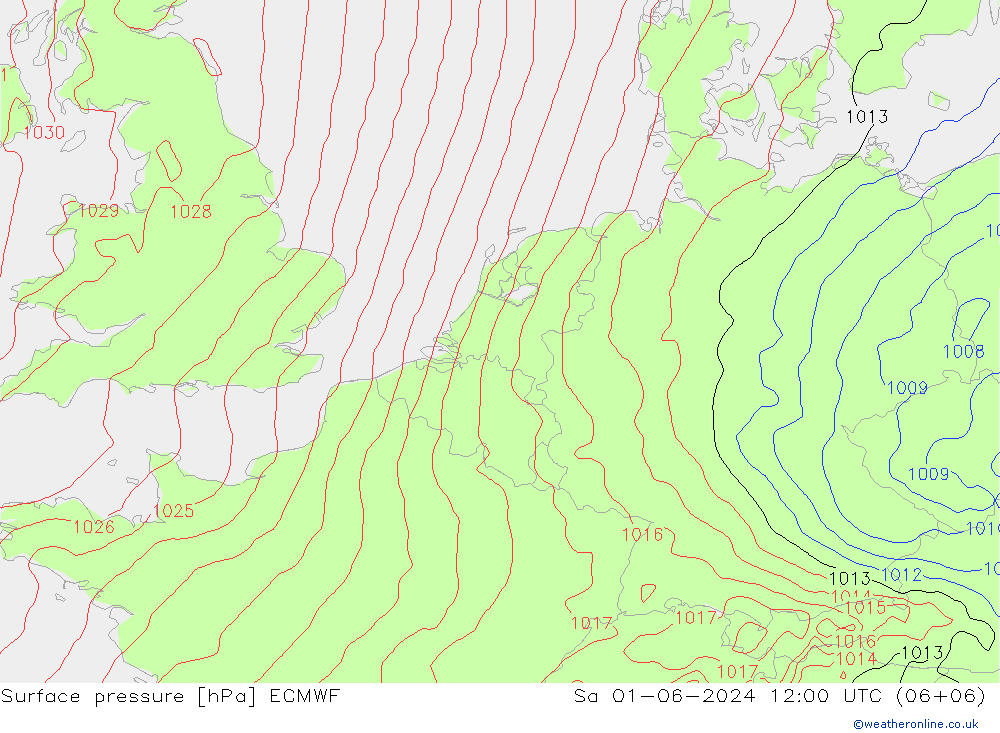 Bodendruck ECMWF Sa 01.06.2024 12 UTC