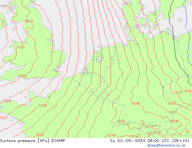 Luchtdruk (Grond) ECMWF zo 02.06.2024 06 UTC