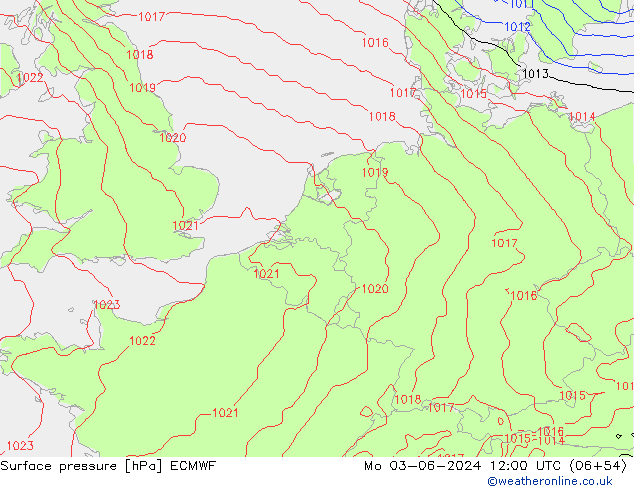 Atmosférický tlak ECMWF Po 03.06.2024 12 UTC