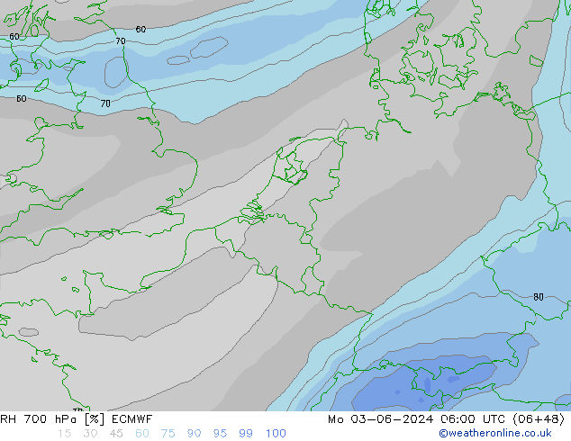 RH 700 hPa ECMWF Mo 03.06.2024 06 UTC