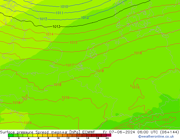 Surface pressure Spread ECMWF Fr 07.06.2024 06 UTC