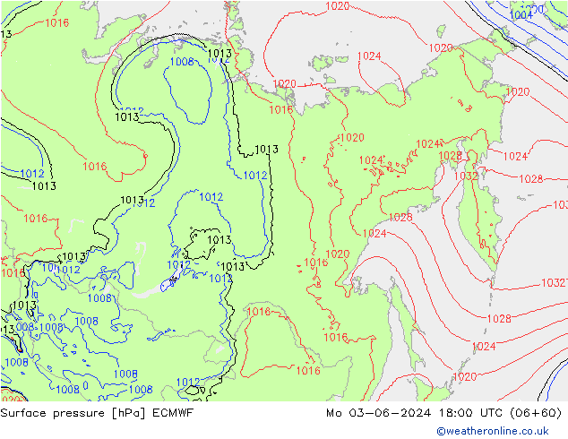 Surface pressure ECMWF Mo 03.06.2024 18 UTC