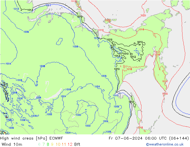 High wind areas ECMWF Sex 07.06.2024 06 UTC