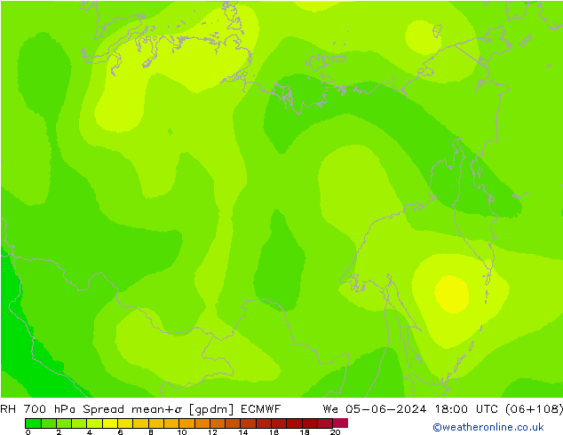 Humidité rel. 700 hPa Spread ECMWF mer 05.06.2024 18 UTC
