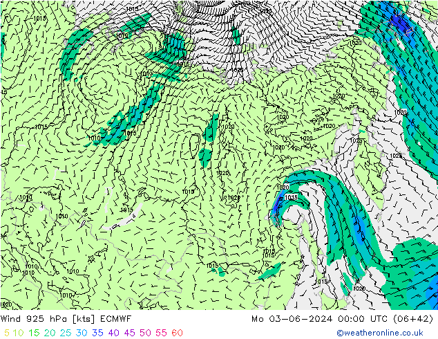 Vento 925 hPa ECMWF Seg 03.06.2024 00 UTC