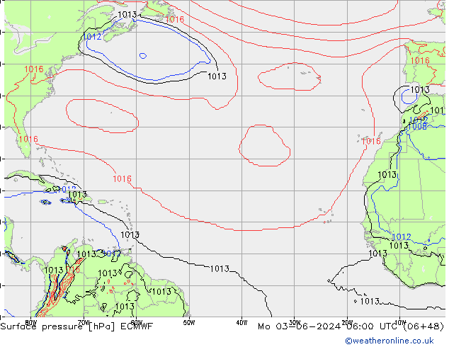 pressão do solo ECMWF Seg 03.06.2024 06 UTC