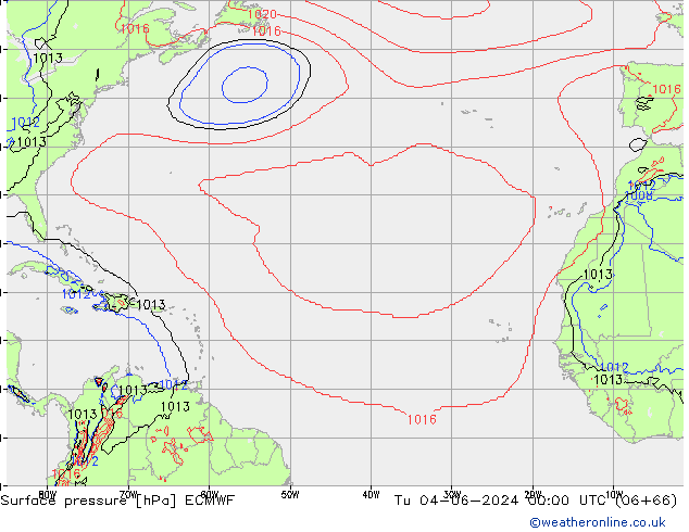 Surface pressure ECMWF Tu 04.06.2024 00 UTC