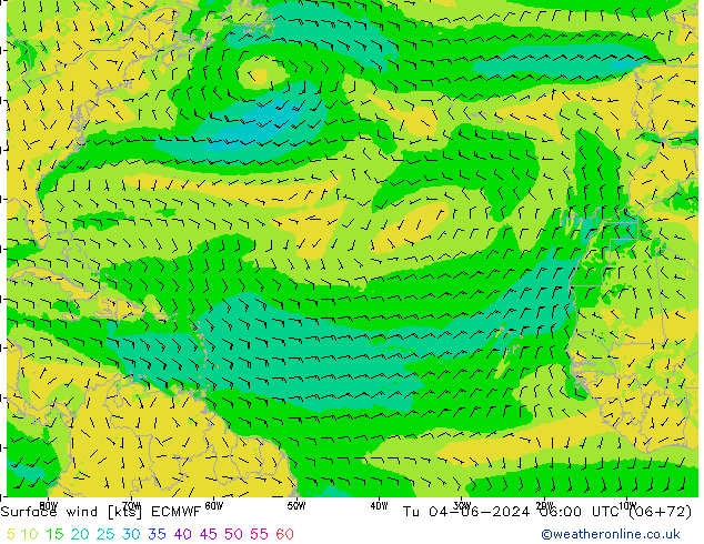 Surface wind ECMWF Út 04.06.2024 06 UTC