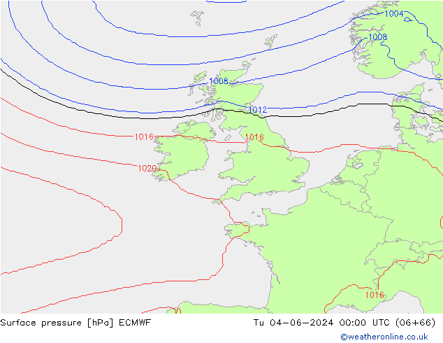 Surface pressure ECMWF Tu 04.06.2024 00 UTC