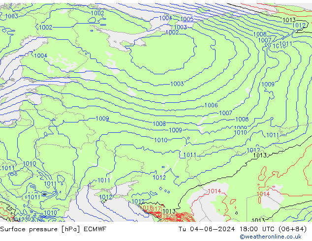 Surface pressure ECMWF Tu 04.06.2024 18 UTC