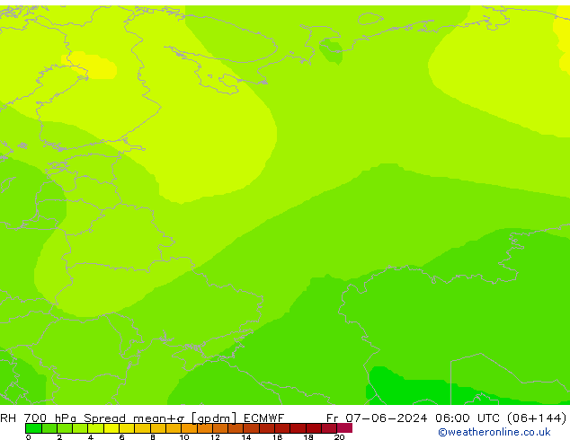 Humidité rel. 700 hPa Spread ECMWF ven 07.06.2024 06 UTC