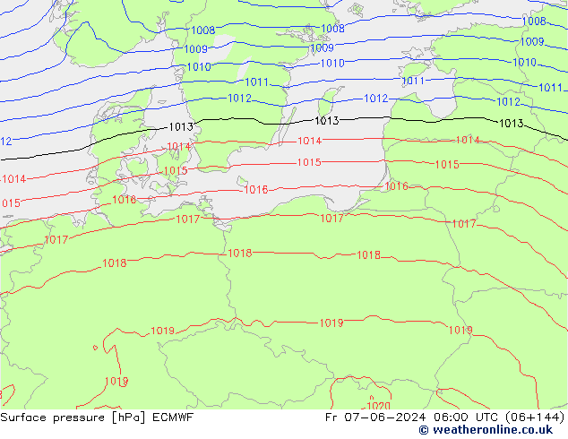 Luchtdruk (Grond) ECMWF vr 07.06.2024 06 UTC