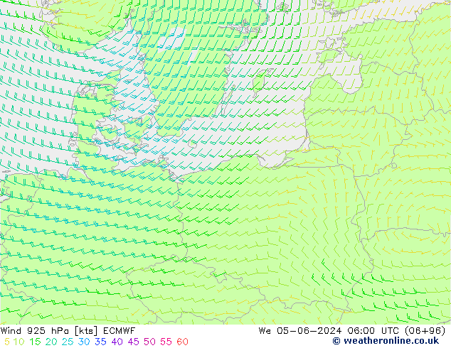 Wind 925 hPa ECMWF wo 05.06.2024 06 UTC