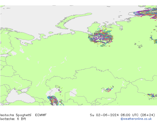 Izotacha Spaghetti ECMWF nie. 02.06.2024 06 UTC
