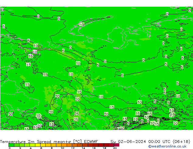 Sıcaklık Haritası 2m Spread ECMWF Paz 02.06.2024 00 UTC
