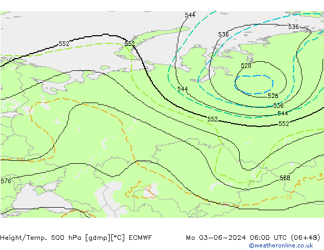 Height/Temp. 500 hPa ECMWF Po 03.06.2024 06 UTC