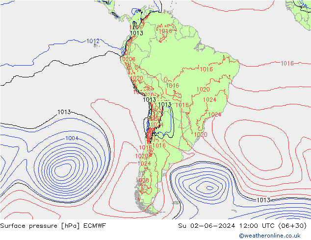 Pressione al suolo ECMWF dom 02.06.2024 12 UTC