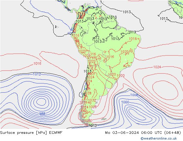 Atmosférický tlak ECMWF Po 03.06.2024 06 UTC