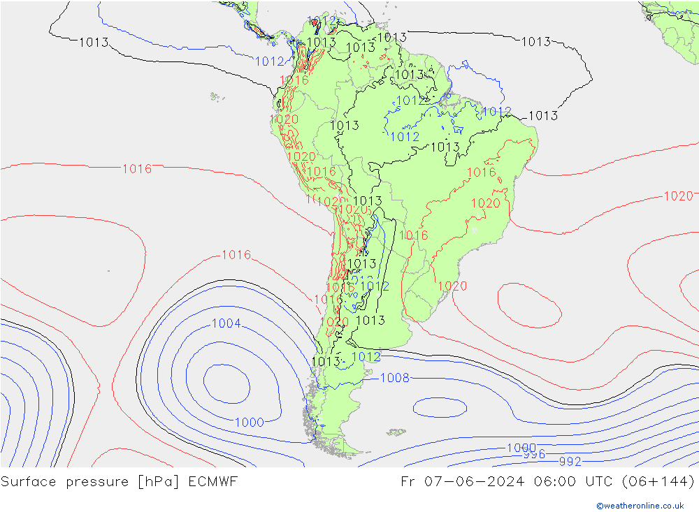 Pressione al suolo ECMWF ven 07.06.2024 06 UTC