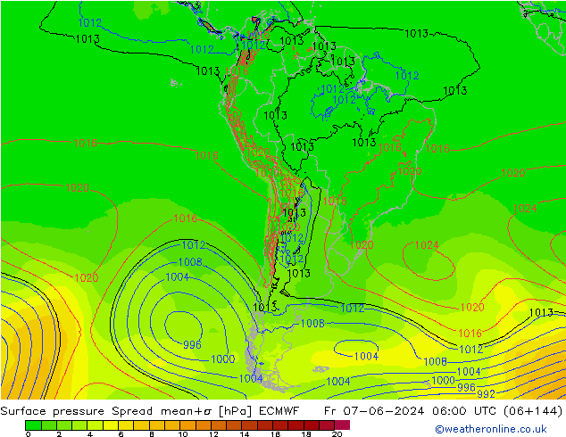 Surface pressure Spread ECMWF Fr 07.06.2024 06 UTC