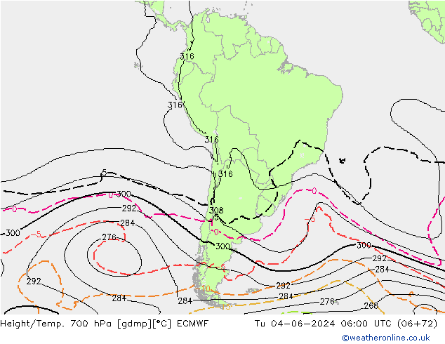 Height/Temp. 700 hPa ECMWF mar 04.06.2024 06 UTC