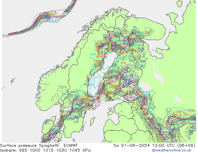 Pressione al suolo Spaghetti ECMWF sab 01.06.2024 12 UTC