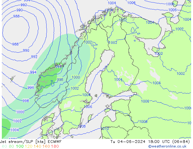 Jet stream/SLP ECMWF Tu 04.06.2024 18 UTC