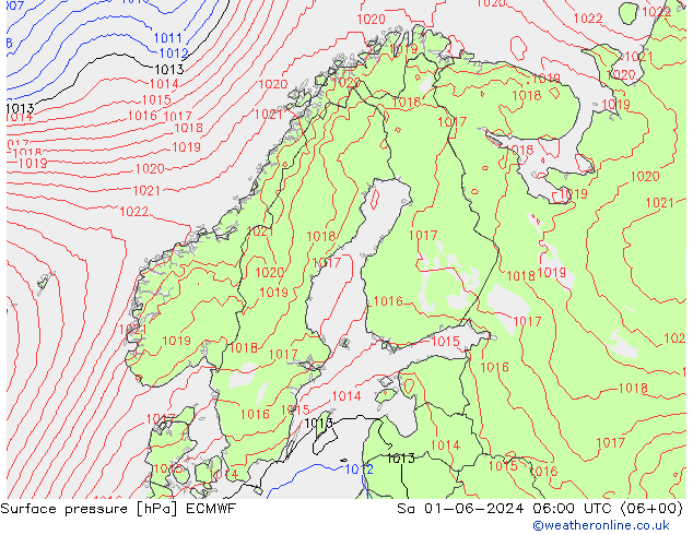 Pressione al suolo ECMWF sab 01.06.2024 06 UTC