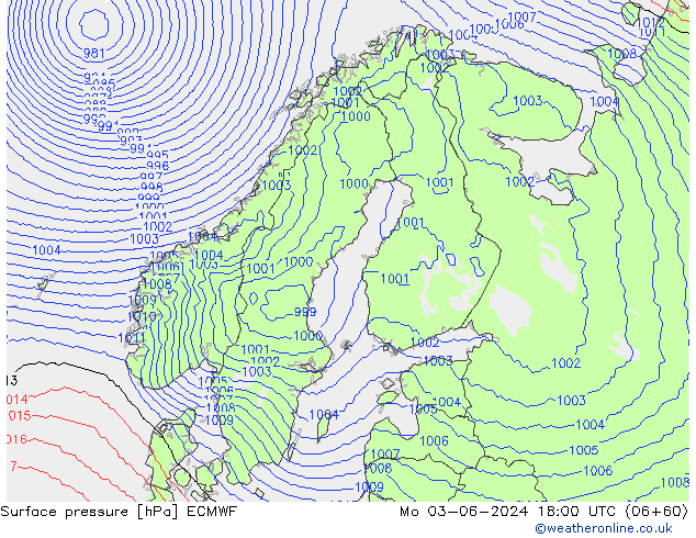 приземное давление ECMWF пн 03.06.2024 18 UTC