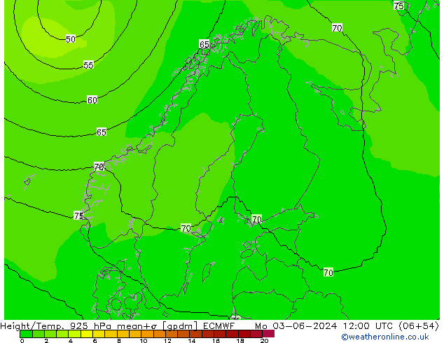 Yükseklik/Sıc. 925 hPa ECMWF Pzt 03.06.2024 12 UTC