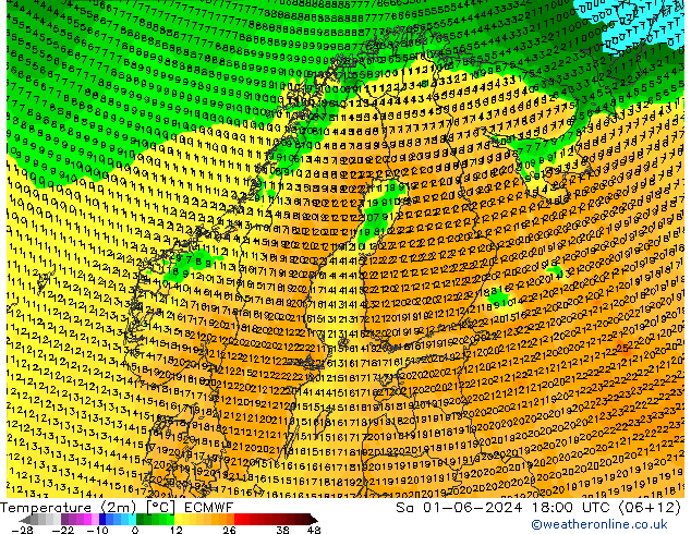 Temperaturkarte (2m) ECMWF Sa 01.06.2024 18 UTC