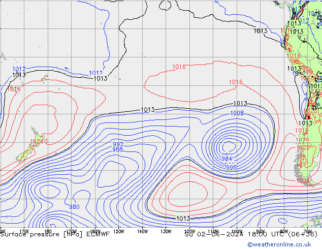 Presión superficial ECMWF dom 02.06.2024 18 UTC