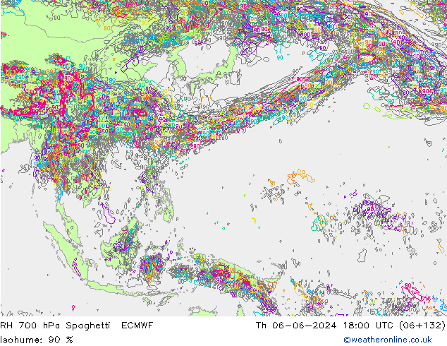 Humidité rel. 700 hPa Spaghetti ECMWF jeu 06.06.2024 18 UTC