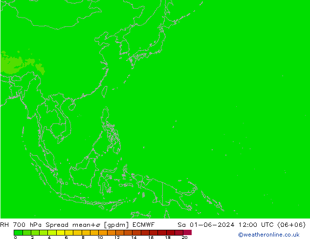 RH 700 hPa Spread ECMWF sab 01.06.2024 12 UTC