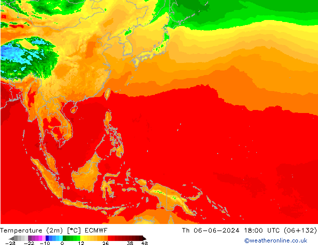 Temperatuurkaart (2m) ECMWF do 06.06.2024 18 UTC