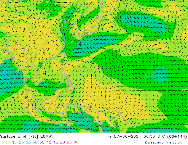 Surface wind ECMWF Fr 07.06.2024 06 UTC