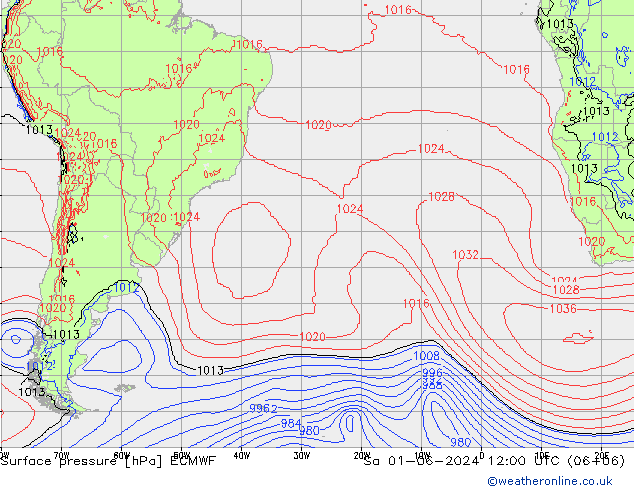 Surface pressure ECMWF Sa 01.06.2024 12 UTC